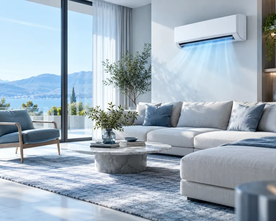 Aire acondicionado split mural en una sala residencial, imagen referencial del servicio de instalación en Santiago